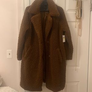 Mid length faux fur shearling coat